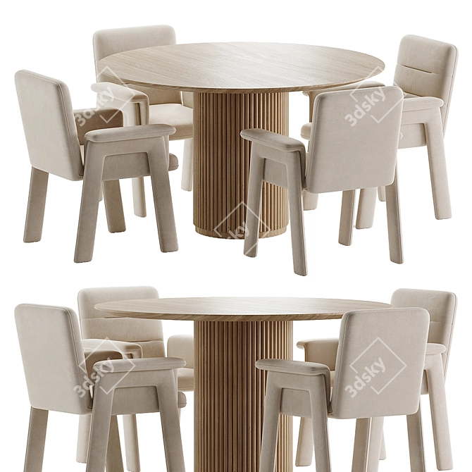 Modern Dining Set in White 3D model image 1