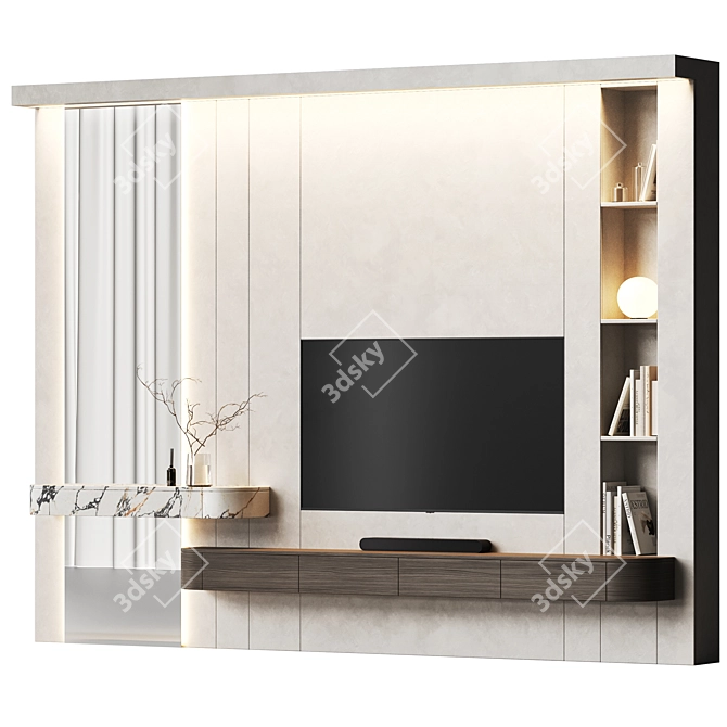 Modern TV Wall with Dressing Table 3D model image 1