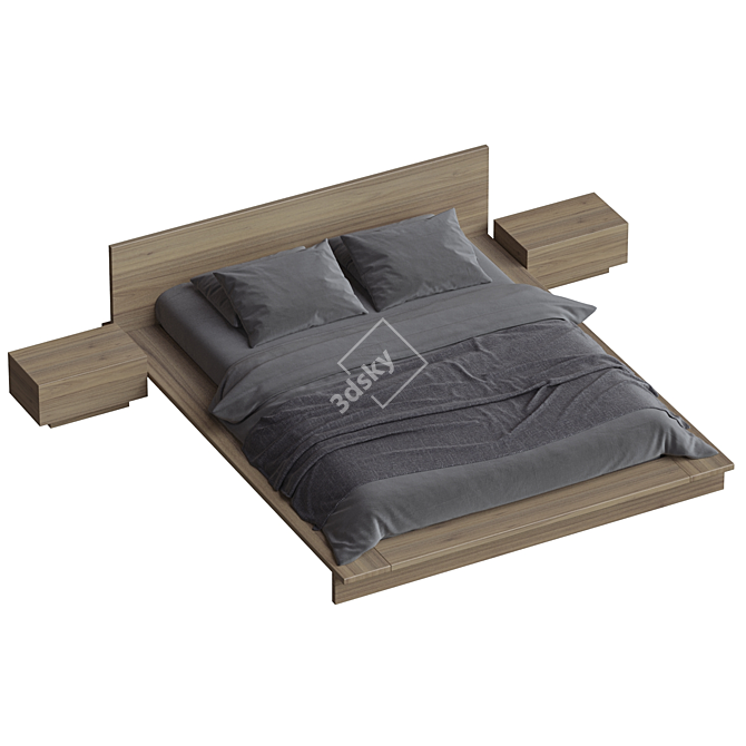 Title: Oregon Wooden Platform Bed 3D model image 2