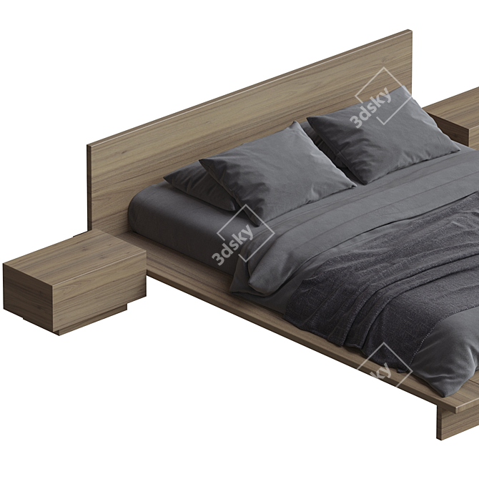 Title: Oregon Wooden Platform Bed 3D model image 3