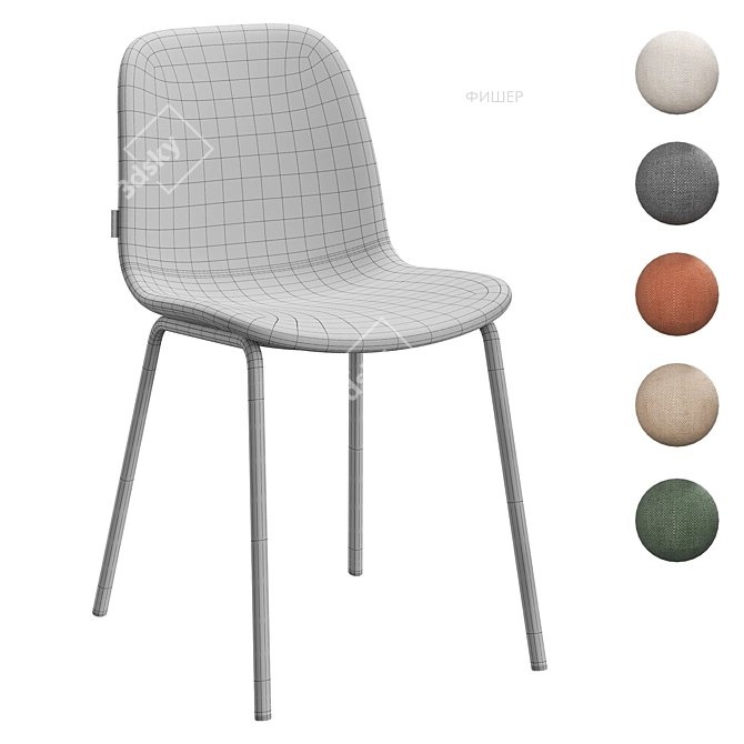 Scandinavian Dining Chair Beige-Olive 3D model image 7