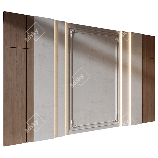 Wood Gypsum Wall Panel Set 3D model image 1