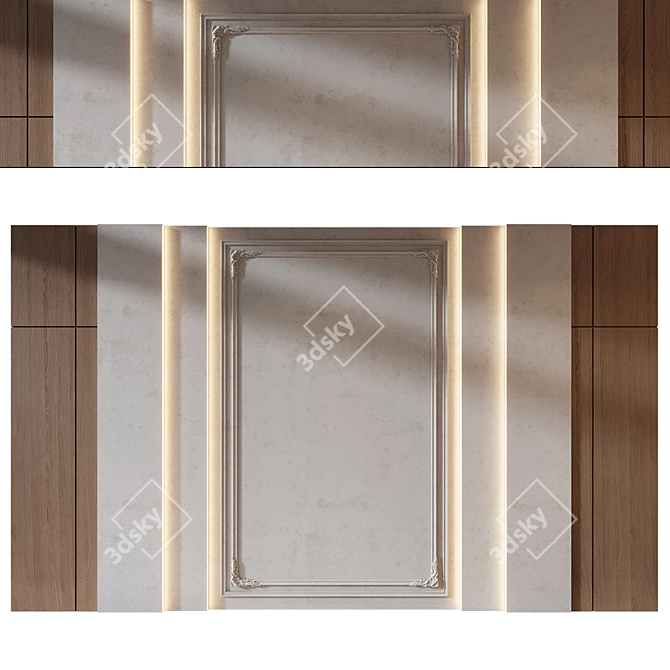Wood Gypsum Wall Panel Set 3D model image 2