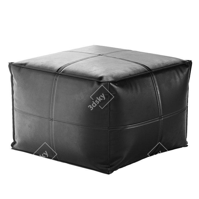 CB2 Square Black Leather Pouf 3D model image 1