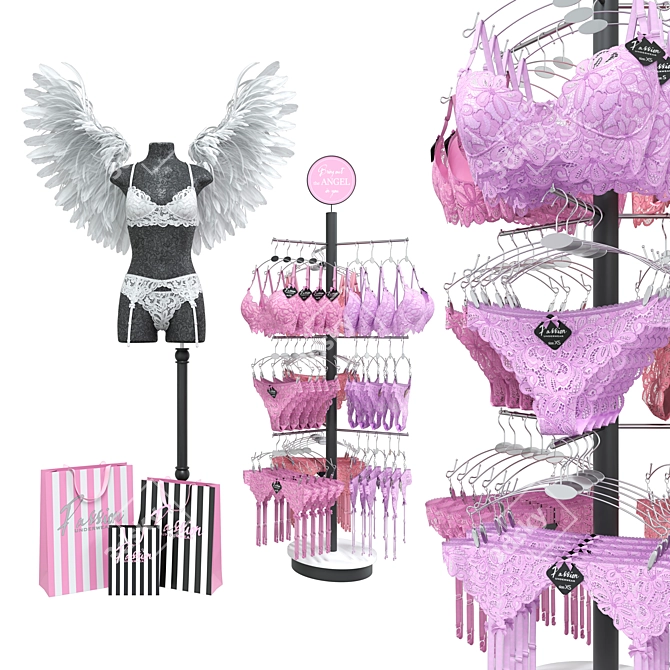 Lingerie Mannequin Set with Angel Wings 3D model image 1