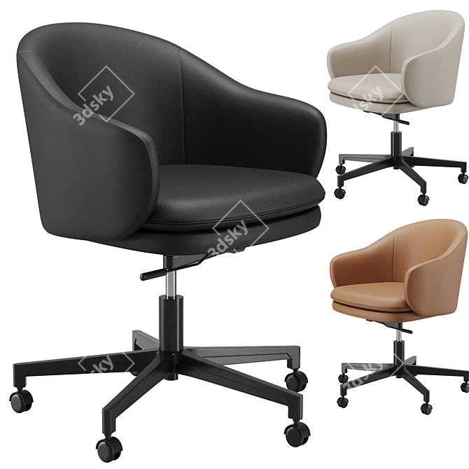 Modern Leather Swivel Office Chair 3D model image 2