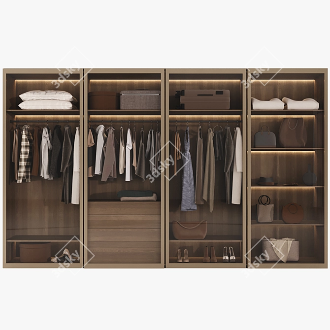 Modern Glass Door Wardrobe Set 3D model image 2