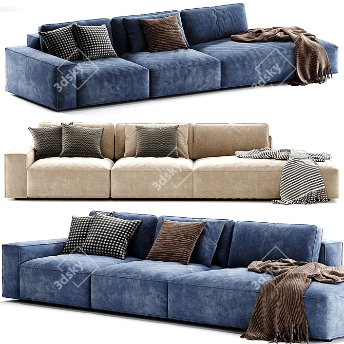 Luxurious Cairoli Sectional Fabric Sofa 3D model image 3