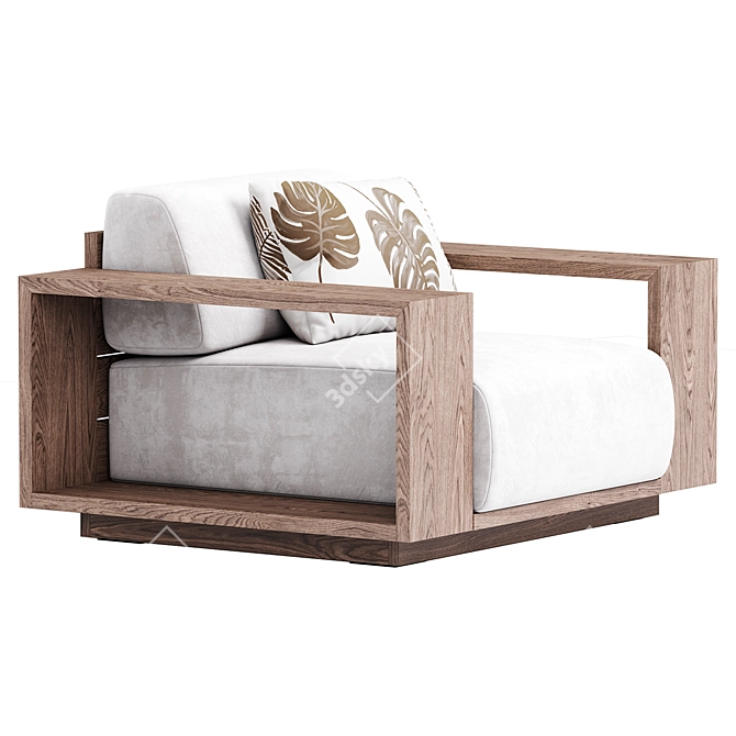 Stylish Mallorca Wood Lounge Chair 3D model image 2