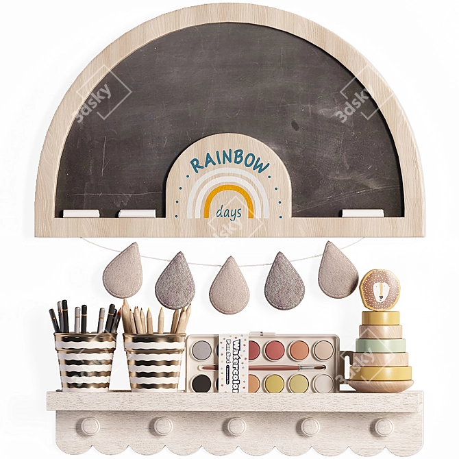 Multi-functional Chalkboard Shelf Toy Decor 3D model image 2