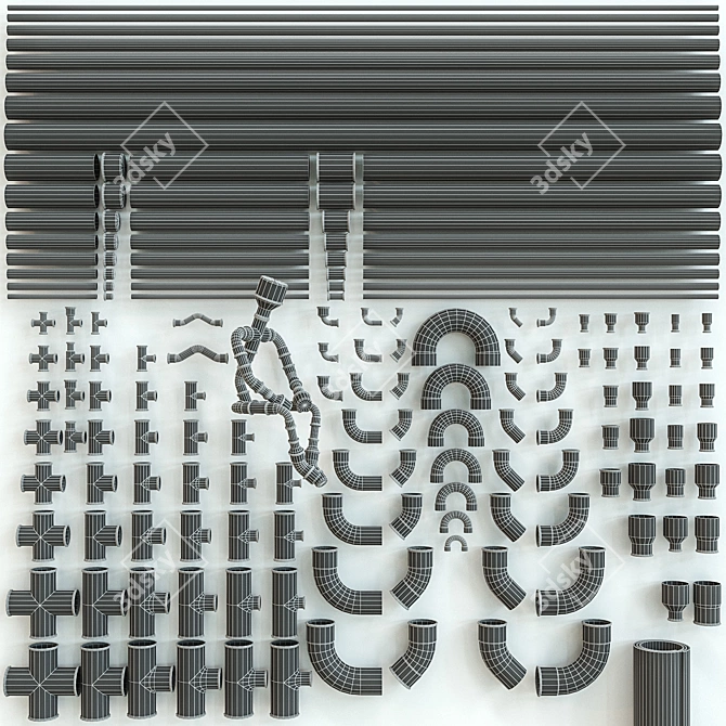 Copper Pipes & Fittings Kit 3D model image 8