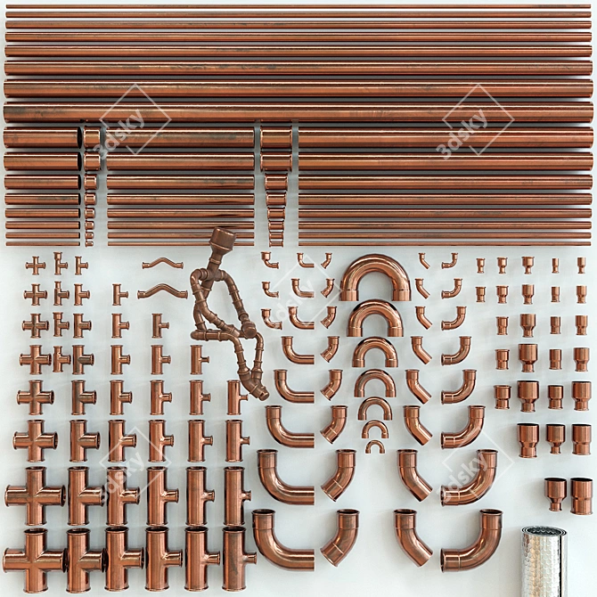 Copper Pipes & Fittings Kit 3D model image 9