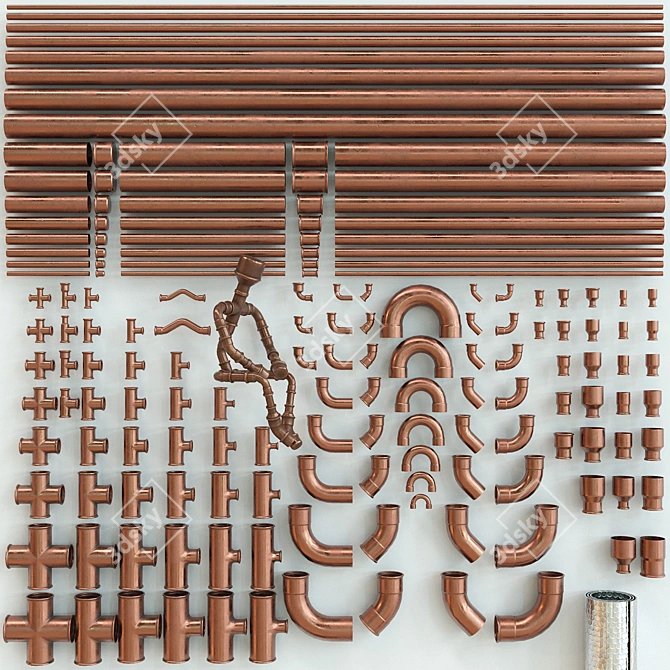 Copper Pipes & Fittings Kit 3D model image 10