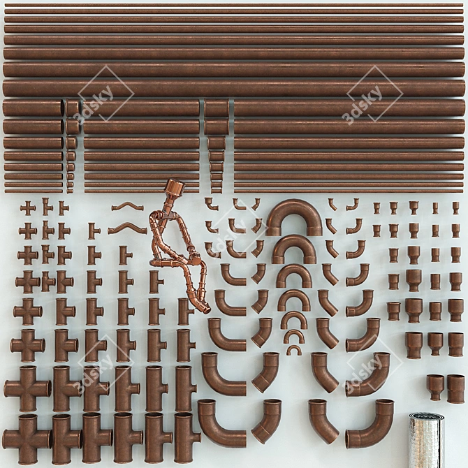 Copper Pipes & Fittings Kit 3D model image 11