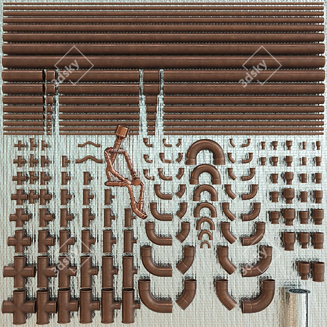 Copper Pipes & Fittings Kit 3D model image 12