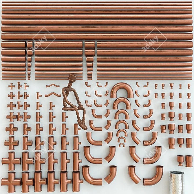 Copper Pipes & Fittings Kit 3D model image 16