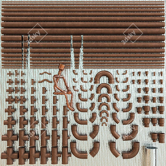 Copper Pipes & Fittings Kit 3D model image 18