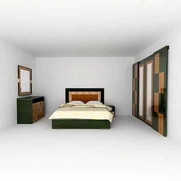 Genesses - Mirrors, dresser, bed, bedside table, coupe doors with textures. 3D model image 1 