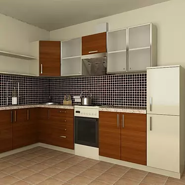 Custom Kitchen with Library Elements 3D model image 1 