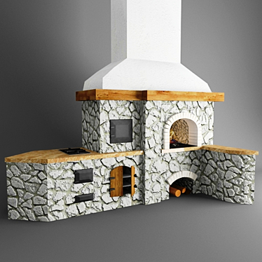 Stone-Clad BBQ with Oven, Grill & Countertop 3D model image 1 
