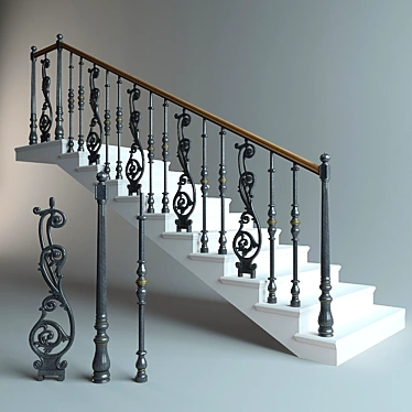 Vintage Iron Baluster Ladder 3D model image 1 