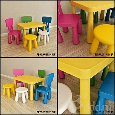 Ikea MAMMUT: Stylish Chair, Stool & Table Set 3D model image 1 