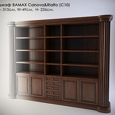 Elegant Canova&Rialto Bookcase: L-3150mm, W-490mm, H-2360mm 3D model image 1 
