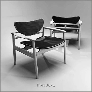 Finn Juhl Leather Wood Chair 3D model image 1 