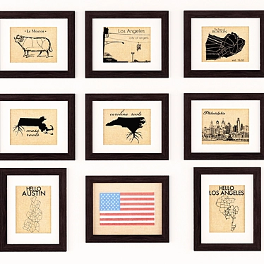 American-themed Linen Picture Set 3D model image 1 