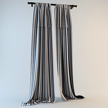 Elegant Striped Curtains for Stylish Homes 3D model image 1 