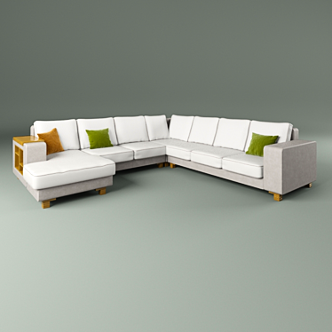 Modular Corner Sofa with Wood Trim 3D model image 1 