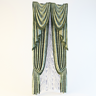 Elegant Fringed Curtain for Tall Windows 3D model image 1 