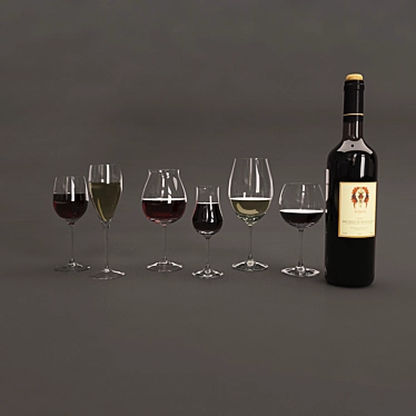 Wine Set: Bottle & Glasses 3D model image 1 