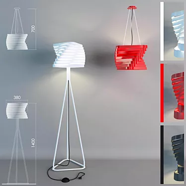 Elegant Boomerang Chandelier & Floor Lamp 3D model image 1 