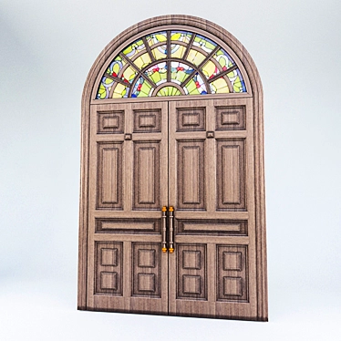 Classic Bell Tower Door with Stained Glass 3D model image 1 