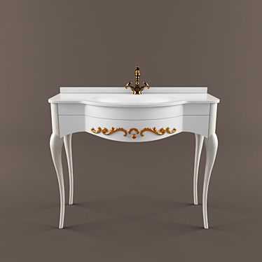 Luxury Ornamented Time: Customizable Wooden White Gloss Cabinet 3D model image 1 