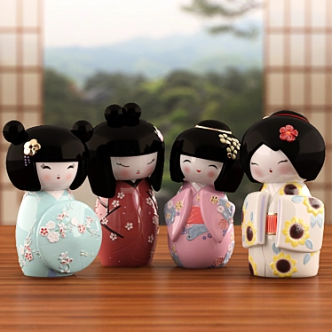 Traditional Japanese Kokeshi Doll: Handcrafted Lladro Collection 3D model image 1 