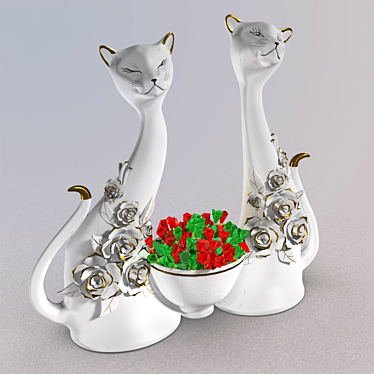 Porcelain Candy-Cat Figurine: Exquisitely Crafted German Design 3D model image 1 