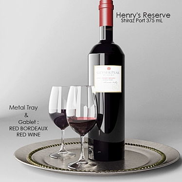 Elegant Wine Set with Geyser Peak Bordeaux, Glasses, and Tray 3D model image 1 
