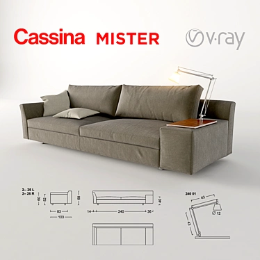 Minimalist Low-Back Sofa with Table Lamp 3D model image 1 