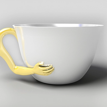 Cup with a handle in the form of a hand