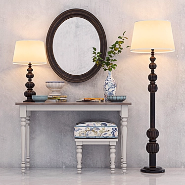 Elegant Vanity Set with Ottoman 3D model image 1 