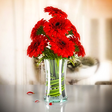 Modern Glass Vase with Red Gerberas 3D model image 1 