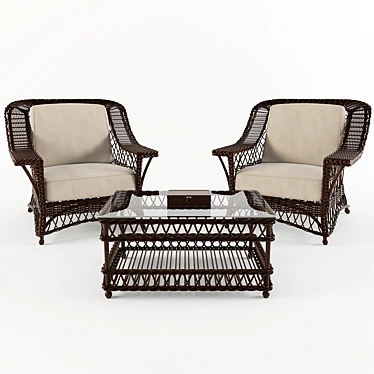 Title: Wicker Chairs & Table Set 3D model image 1 