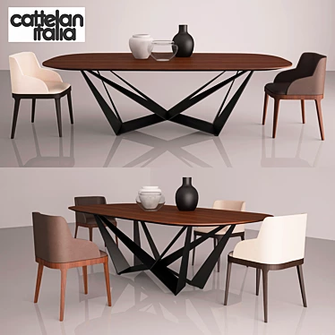 Modern Cattelan Skorpio Table & Magda Chairs 3D model image 1 