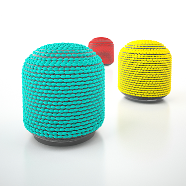 Roccoco Pouf: Deep Red, Yellow, Turquoise 3D model image 1 
