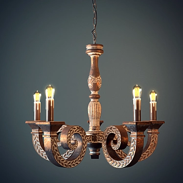 Elegant 5-Horn Balustrade Chandelier 3D model image 1 