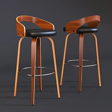 Grotto Barstool: Elegant Walnut and Brown 3D model image 1 