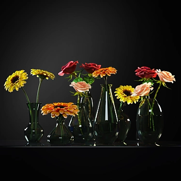 Delicate Blooms: Small Vase and Flowers 3D model image 1 