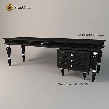 Italian Made Sige Gold Desk with Drawer 3D model image 1 